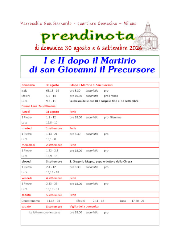 30 - Prendinota 30 agosto e 6 settembre 2026