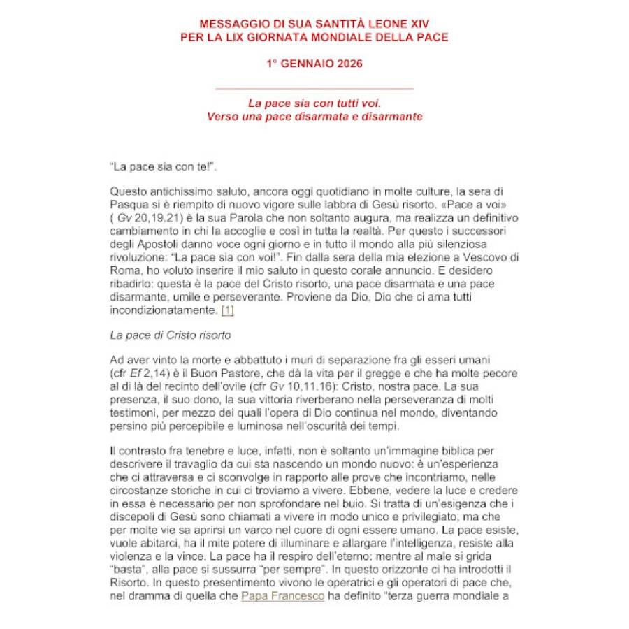 Messaggio di Papa Leone XIV per la pace