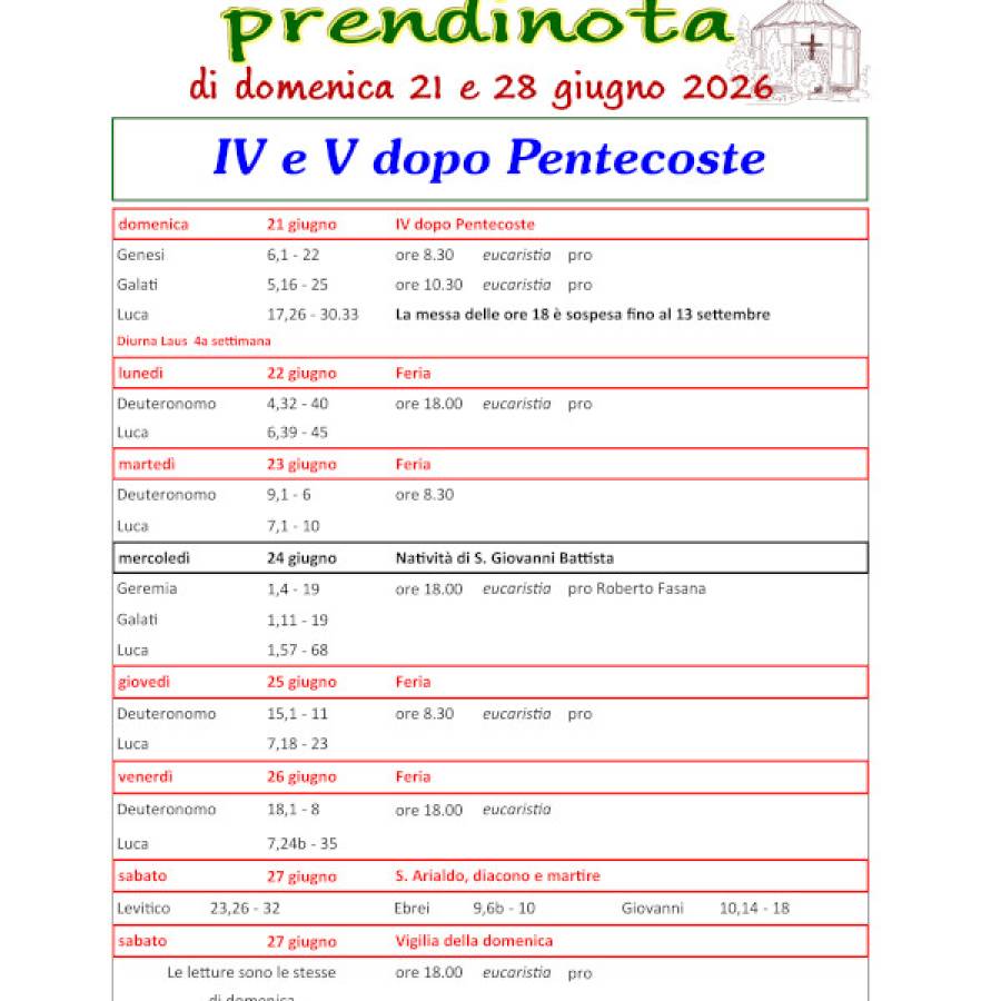 25 - Prendinota 21 e 28 giugno 2026
