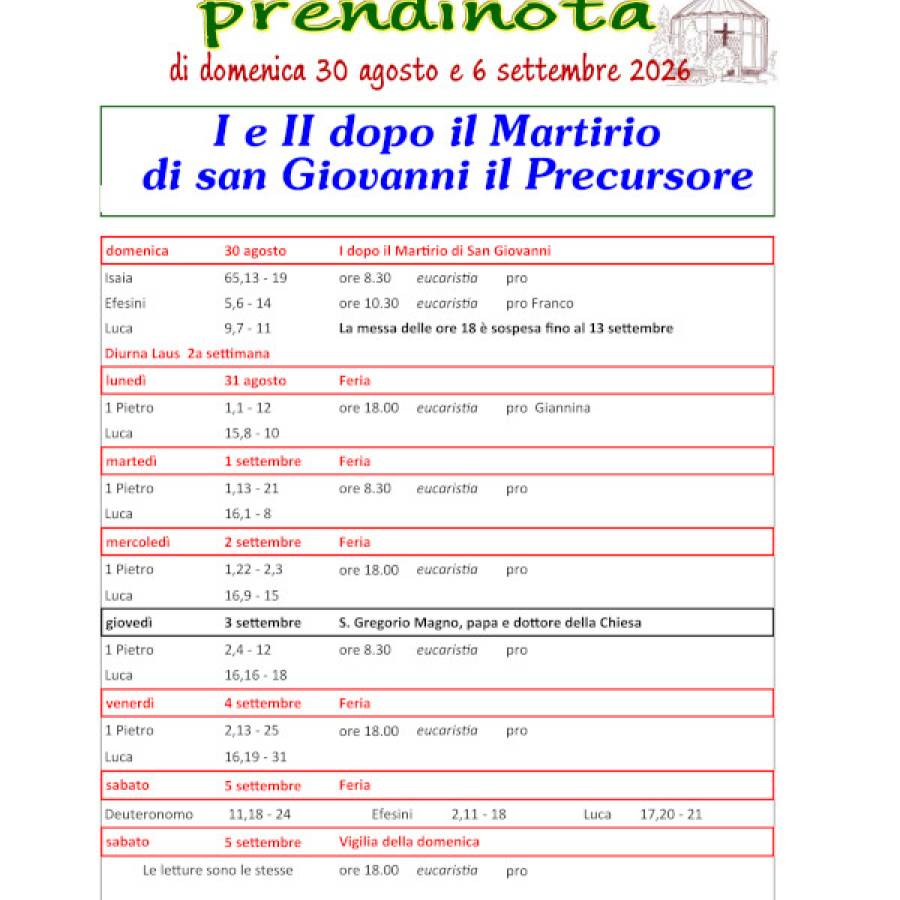 30 - Prendinota 30 agosto e 6 settembre 2026